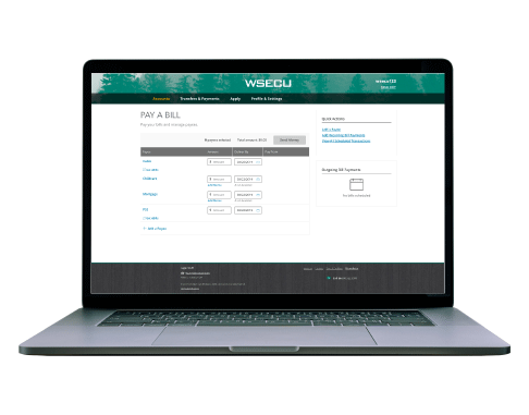 a laptop open to WSECU Bill Pay screen in online banking